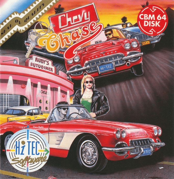 Chevy Chase box art for Commodore 64